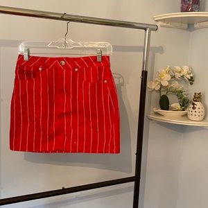 Denim red pinstripe mini skirt